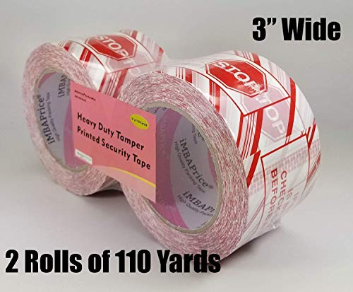 Imbaprice 2 Rolls Of 110 Yard(2 X 330 Feet Long) 3-Inches Wide Printed White Carton Sealing Tape With Red Lettering -If Seal Is Broken - 3" Stop Sign Security Shipping Tape #TOP1