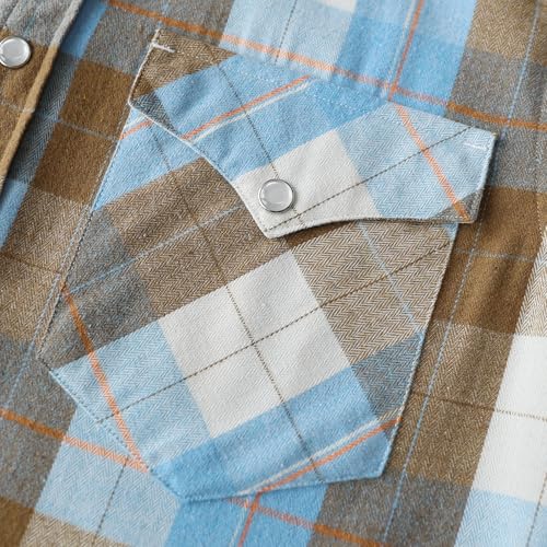 Dubinik® 6 oz Flannel Shirt for Men Western Cowboy Pearl Snap Long Sleeve Work Casual Buttons Vintage Plaid Shirts - Image 5