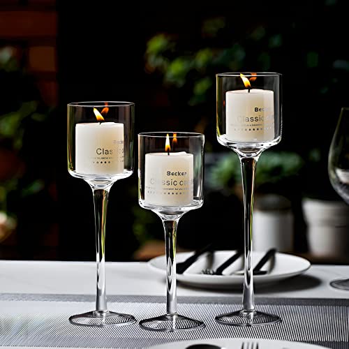 Tea Light Candle Holder Hurricane Candle Holder Transparent Glass Candlestick High Foot Long Handle Small Tea Light Holder Votive Hurricane Elegant Ideal Dining Wedding Party Gift Set #TOP2