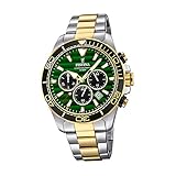 Festina Herren Armbanduhr Analog-Laufwerk, mit Ziffernblatt in grün und Armband in silber, gold aus der Festina-Sport Kollektion. Besonderheiten: Leuchtzeiger, Leuchtindexe