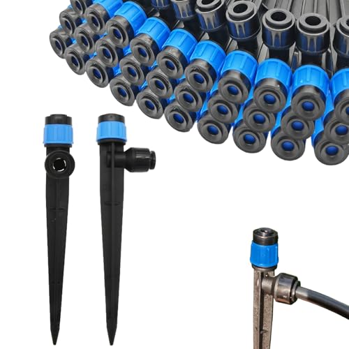 30pcs Drip Irrigation Emitters - Push-to-Quick Connect to 1/4' Tube - Adjustable 360 Degree Drippers Emitters Vortex on 5.5' Stakes-Garden Watering System (Blue Emitters Vortex-30 PCS)