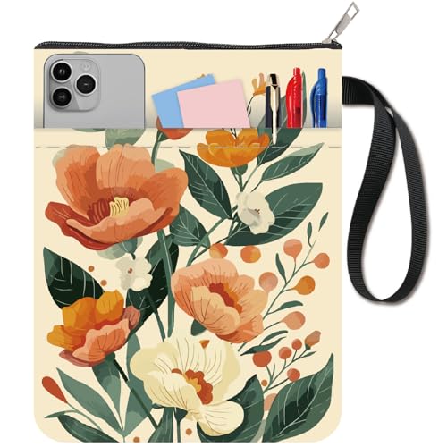 CRASPIRE Flower Book Protector Plant Book Covers Vintage Orange Book Sleeve for Paperbacks Washable Fabric Cloth Book Cover with Zipper and Extra Sleeve Pocket for Book Lovers Classmate Gifts