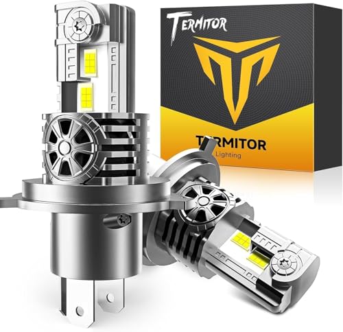 Termitor Latest H4/9003/HB2 Bulbs, 75,000LM 12X Ultra Brighter, 6500K Cool White, Real 1:1 Mini Size, H4 Fog Lights with Cooling Fan, Plug and Play, Pack of 2
