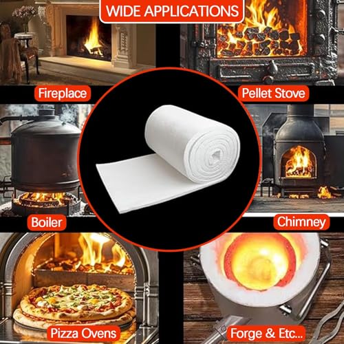Ceramic Fiber Blanket Ceramic Fiber Insulation 2700°F/1500°C High Temperature Insulation Baffles for Wood Stove Forge Furnace Chimney Boiler Pizza Oven Kiln Fireplace,1\",24\"×32\"
