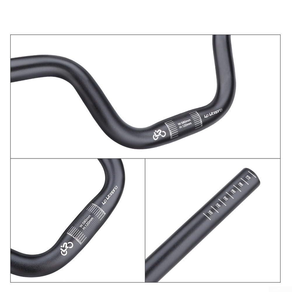 Balanced Control Lenker für Falträder, 25,4 x 580 mm, Aluminiumlegierung mit erhöhtem Vorbau, 120/160 mm, für Brompton (25,4 x 580 x 120 mm, schwarz)