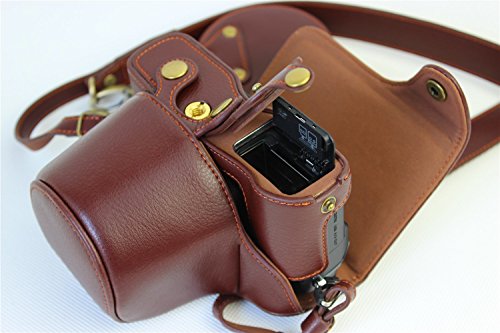 Olympus Pen-F Case, Bolinus Handmade Genuine Real Leather Fullbody Camera Case Bag Cover For Olympus Pen-F Bottom Opening Version With Neck Strap - Brown #TOP5
