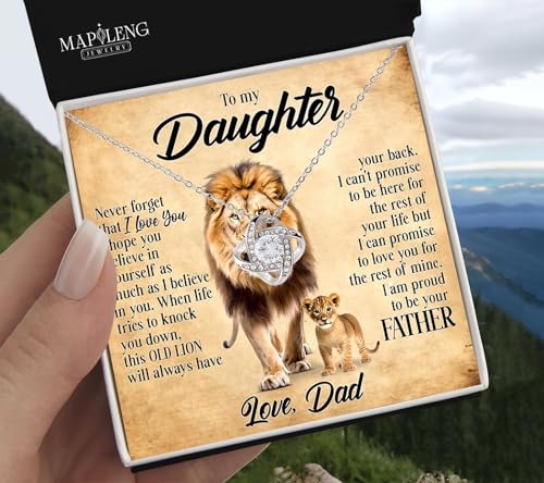 To My Daughter Necklace From Dad With Heartfelt Message & Elegant Box, Valentines Day Gifts For Daughter From Father, Jewelry Gift From Daddy On Birthday, Graduation & More3