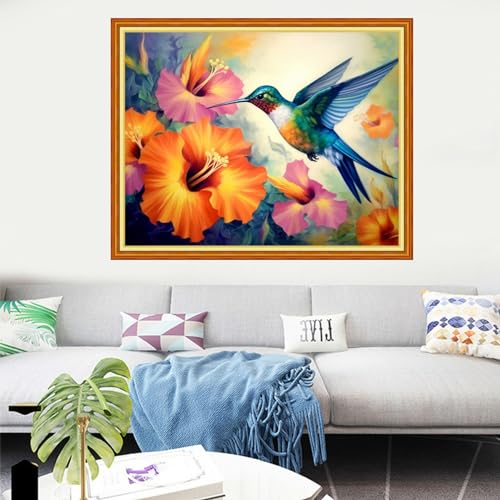 Image of Dooxvey Cross Stitch Kits for Adults Stamped Full Range of Embroidery Starter Kits for Beginners 11CT Printed Cross Stitch Patterns Needlepoint Kits Stamped Crossstitching-Hummingbirds 16x20 inch