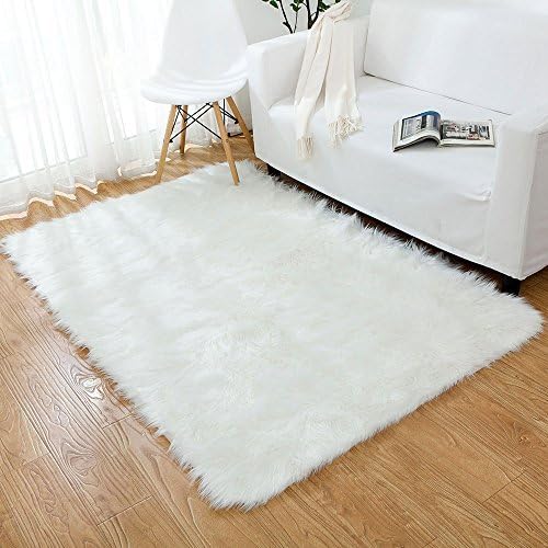 OJIA Deluxe Soft Fuzzy Fur Rugs Faux Sheepskin Shaggy Area Rugs Fluffy Modern Kids Carpet for Living Room Bedroom Sofa Bedside Decor (4 x 6ft, Ivory White)
