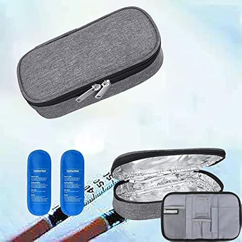 QCLUEU Insulin Travel Case, Insulated Medication Cooler Travel Bag for Diabetic Insulin Pen and Vials Storage with 2 Cooling Ice Packs Cover