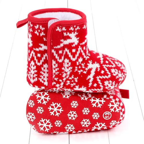 GANAZONO 1Pair Baby Boys Girls Snow Boots Non Slip Soft Sole Toddler First Walker Winter Warm Crib Shoes Christmas