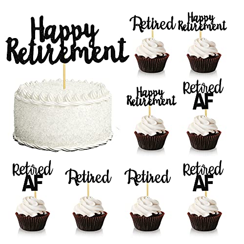 28 Pcs Black Happy Retirement Cake Topper Glitter Retirement Party Supplies Decoration #TOP5