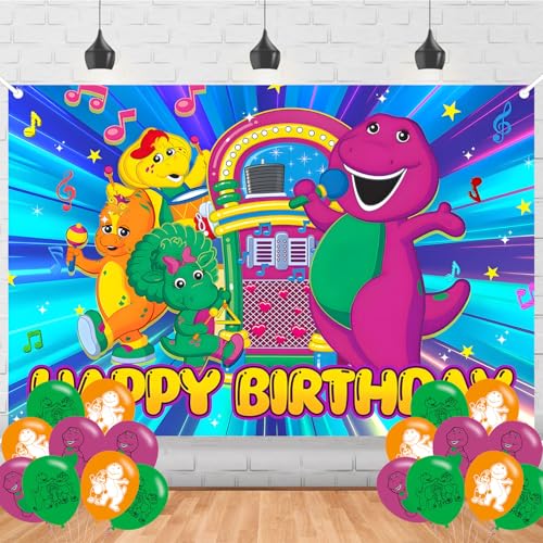 Barney and Friends Birthday Party Backdrop and Decoration Cartoon Barney Banner Cake Topper Shoot...