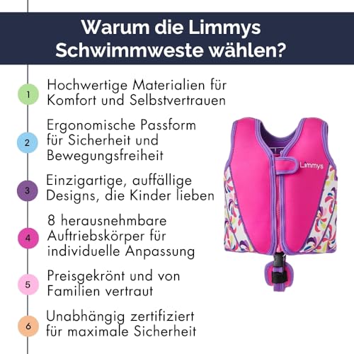 Limmys Premium Schwimmweste für Kinder – Moderne Schwimmhilfe für Jungen, Mädchen und Kleinkinder – Mit praktischer Tragetasche