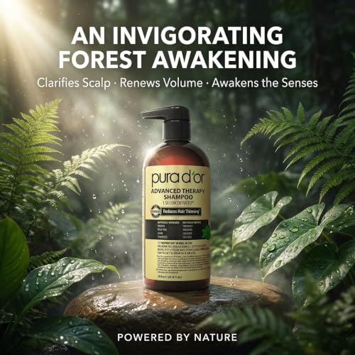Image of PURA D'OR Advanced Therapy Shampoo Reduces Hair Thinning & Increases Volume, No SLS, Biotin Shampoo Infused w /Argan Oil, Aloe Vera for All Hair Types, Men & Women, Invigorating Forest Scent 16 Fl Oz