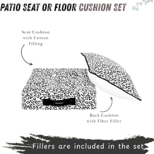 Image of Woven Quilted Floor Cushion Set 50x50x10 CM White and Black Animal with Fillers & Back Cushion, Large Size for Seating, Patio Seat, Meditation, Yoga, Pooja, Guests, Living Size 20x20x4