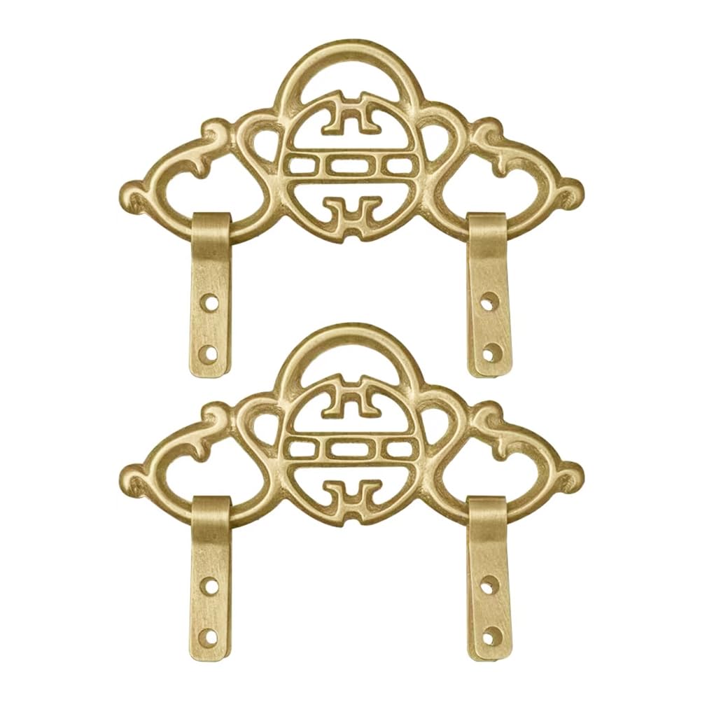 Tiazza 2Pcs Chinese Style Vintage Brass Picture Frame Hook Hanger Decorative Painting Mirror Hanger (Brass)
