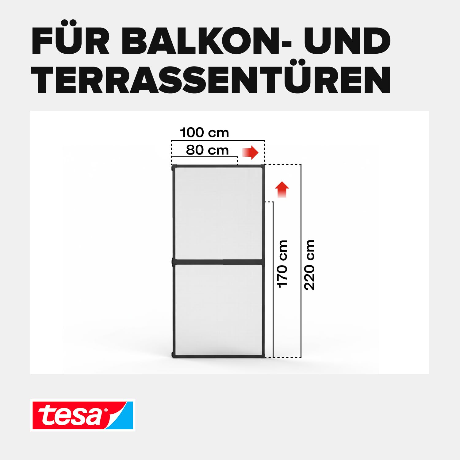 tesa INSECT STOP FALT Alu Rahmen teleskopierbar Premium für Türen – vormontierter Alu-Rahmen - Fliegengitter - mit verstellbarem Teleskoprahmen - 80 cm x 170 cm bis 100x cm x 220 cm - Anthrazit