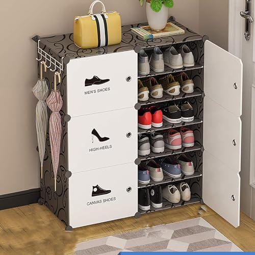 Image of Shoe Rack Multipurpose 5 Shelves Shoe Rack with Zip Door Cover & Side Pockets, Multiuse Wide Shelve,Rack for Footwear, Toys, Clothes (White Black, 12-Layer)
