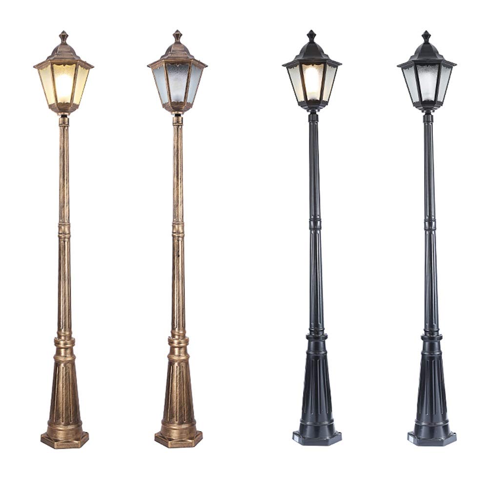 Farola Tradicional E27 De Un Solo Cabezal Para Exteriores Ip65, Resistente Al Agua, De Vidrio, Poste Alto, Luz De Pilar, Lámpara De Columna De Camino De Aluminio Retro Europea,Black-Height 3m