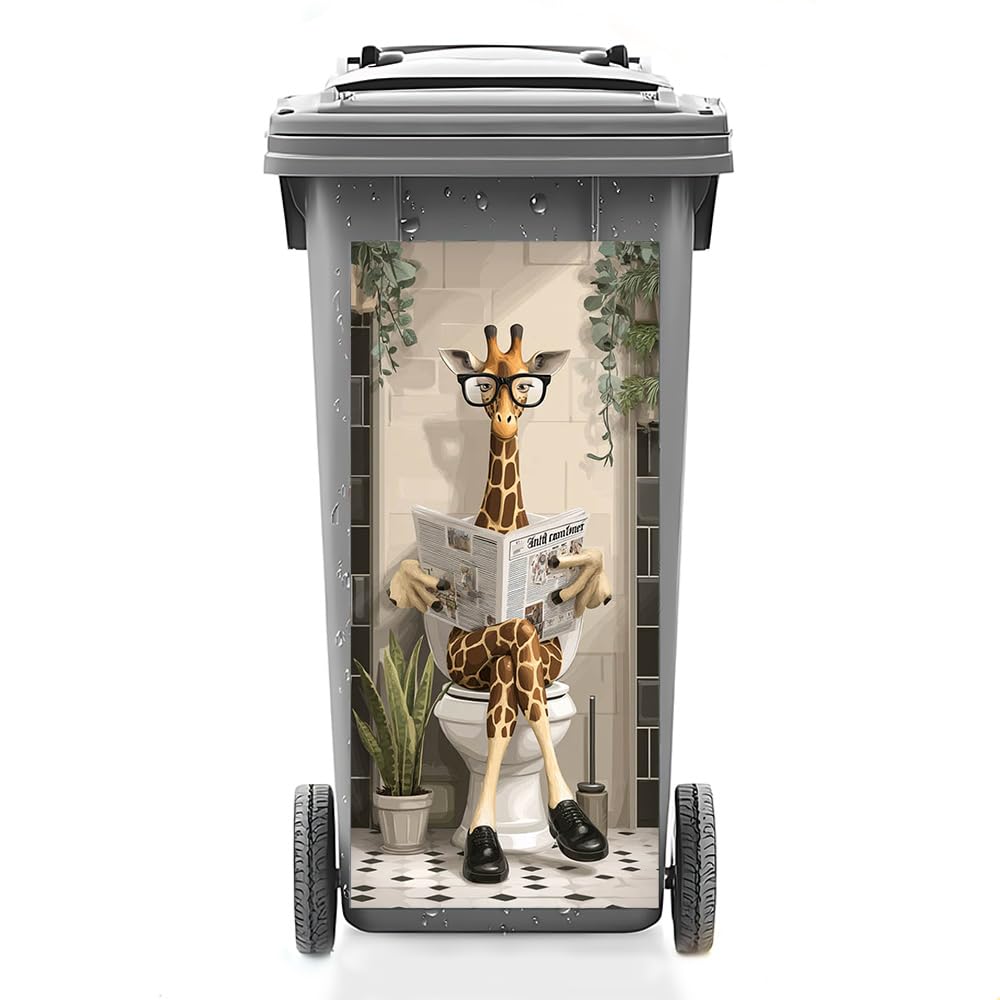 14.6x32.3 Inch Trash Can Cover Giraffe with Glasses Reading in Bathroom Design Outdoor Garbage Bin Decoration Sticker Wrap