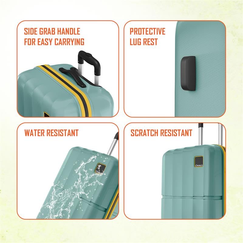 Image of Safari Genius Theo 8 Wheels Set of 3 (Cabin + Medium + Large) Trolley Bags, Hard Case Polycarbonate, 360 Degree Wheeling Luggage, Suitcase for Travel, Trolley Bags for Travel, Sage Green