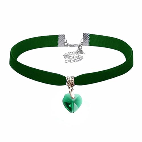 Gregory Crafts & Gifts Gothic Choker Necklace - Dark Green Velvet and Green Heart Shaped Gem, Women's Jewellery, Halloween, Fancy Dress