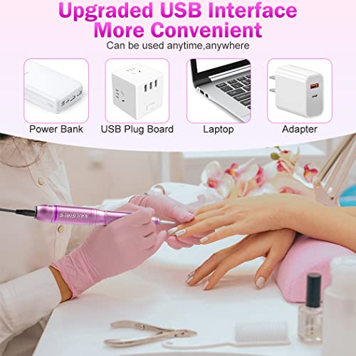 NAILGIRLS Electric Nail File, Portable Nail Drill USB 25000RPM Professional Nail Drill Machine for Acrylic Gel Nails Efile E File Manicure Pedicure Polishing Shape Tools for... - Image 5