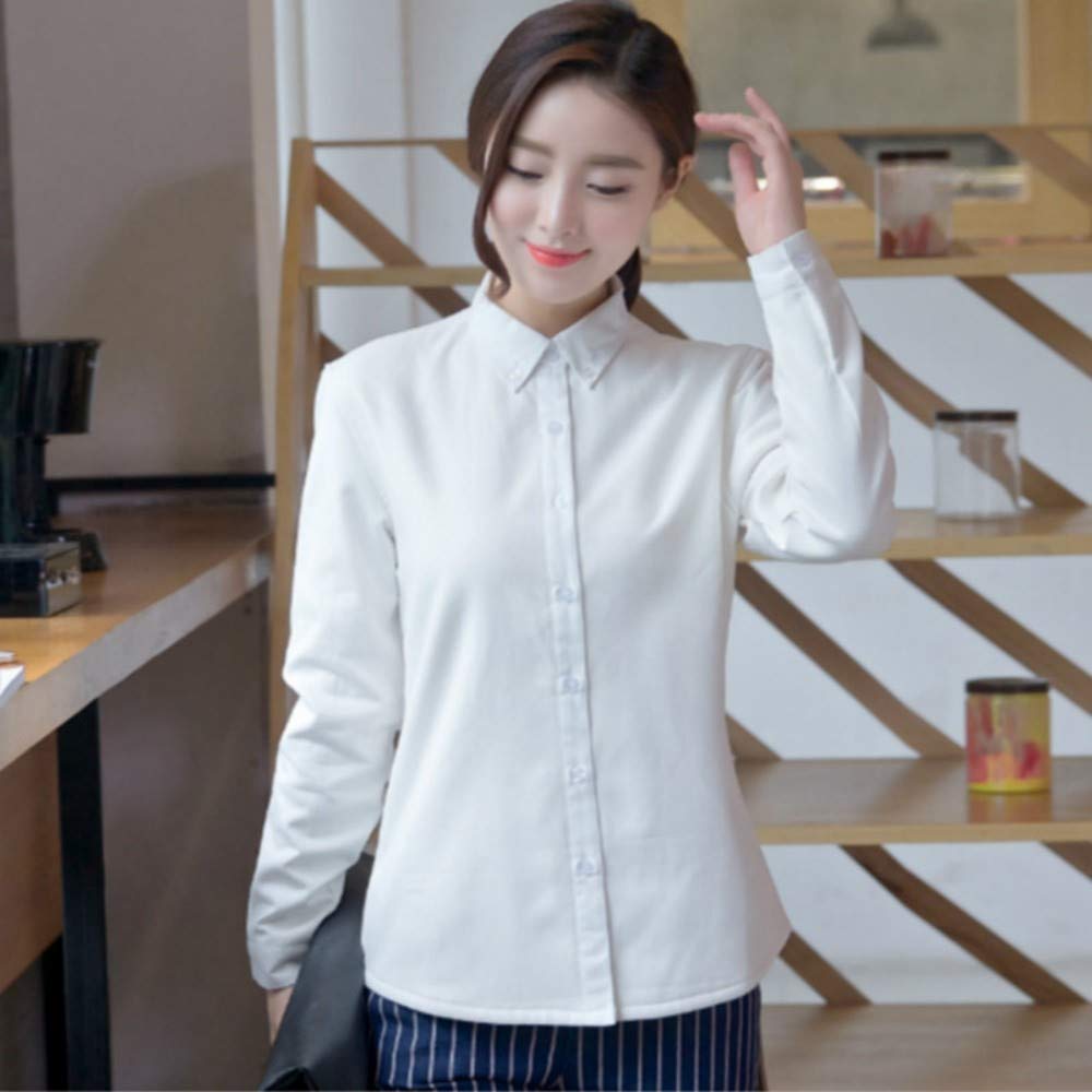 Chemise Chaude Femme,Mode Plus Velours Épaississant Dames Chemise Chaude Automne Et Hiver Candy Color Laine Pure Coton Doublure Femme Rétro Revers Bottoming Shirt Élégant Blanc Fête D’Affaires