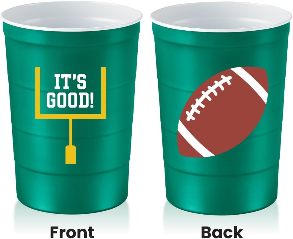 Steel Chill Cups 16 oz. Reusable Party Cups, Football, Green, 12 Count