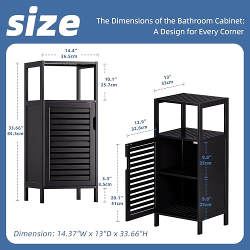 HITNET-Bamboo-Floor-Cabinet-Small-Bathroom-Cabinet-Floor-Standing-4-Tier-Narrow-Side-Storage-Cabinet-Space-Saving-Kitchen-Cupboard-with-Single-Door-Black HITNET Bamboo Floor Cabinet Small Bathroom Cabinet Floor Standing 4 Tier Narrow Side Storage Cabinet Space Saving Kitchen Cupboard with Single Door Black