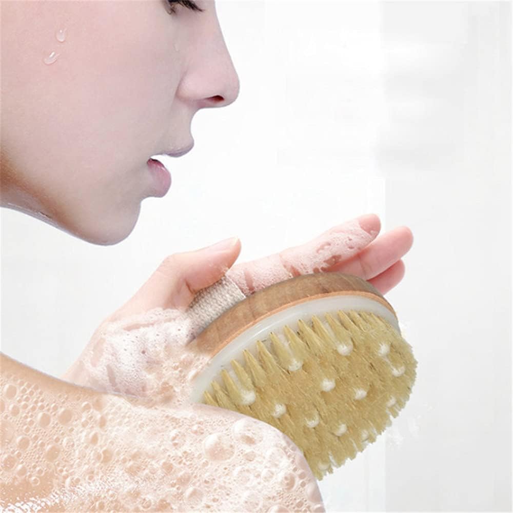 Body Brush Round Exfoliating Dry Brushing for Drainage Massager Scrubber Skin Brush Natural Bristle - Remove Dead Skin And Toxins, Cellulite Treatment, Improves Lymphatic Functions, Exfoliates