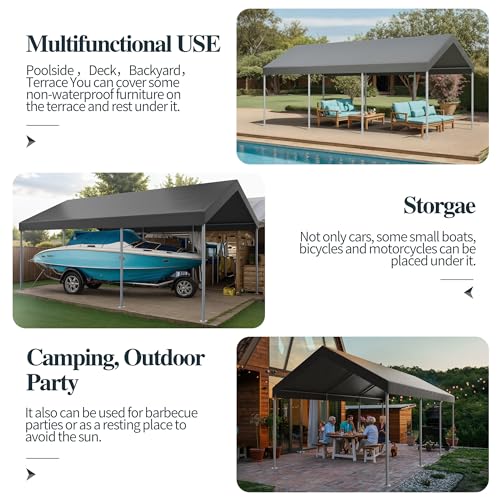 Image of Shintenchi 10x20 FT Heavy Duty Carport with UV&Wind Resistant Canopy,Portable Carport Garage Shelter with Stable Powder-Coated Steel Frame,Outdoor Carports for Car,Bike,Camp,Storage,Grey