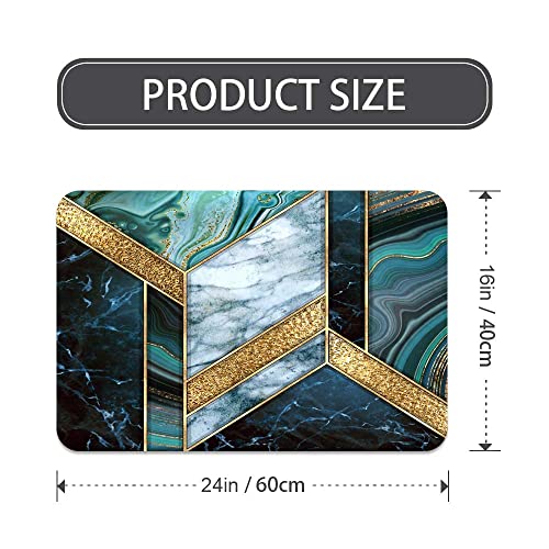 Imayondia Diatomaceous Earth Bath Mat,Green And Gold Geometric Marble Soft Wrinkle Free Bathroom Floor Rugs Non-Slip Volume Super Absorbent Fast Drying For Bathroom Kitchen Door Mat(40Cm×60Cm) #TOP1