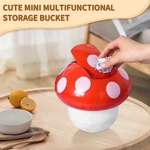 Image of VIKKSAER Cute Mushroom Trash Can, Mini, 7.5 in, Red, ABS