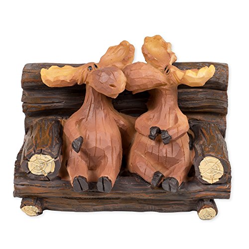 Slifka Sales Company Kissing Moose On Bench 5 x 3 x 3 Inch Resin Crafted Tabletop Figurine
