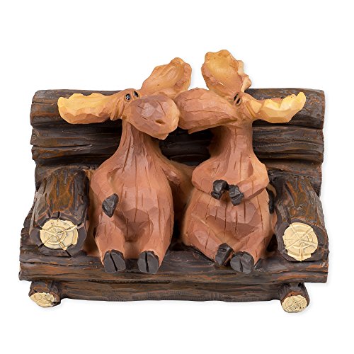 Slifka Sales Co. Kissing Moose On Bench 5 x 3 x 3 Inch Resin Crafted Tabletop Figurine