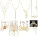 Necklace and Earring Jewelry Set with 24 Pairs Layered Ball Dangle Hoop Stud Earrings and 4 PCS Necklaces of Different Lengths for Women Jewelry Fashion and Valentine Birthday Party Gift,28 Pairs