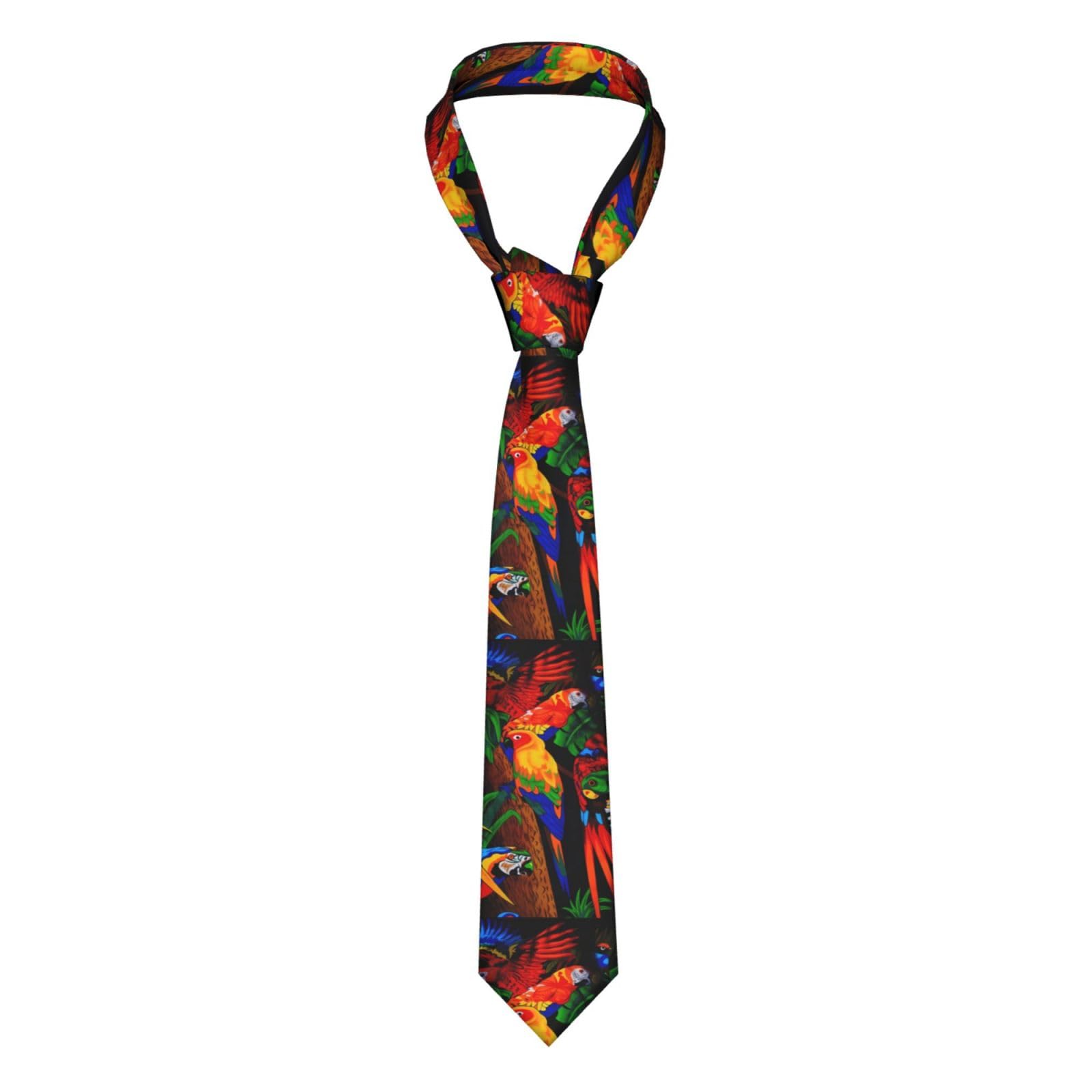 Qqlady Men's Black Colored Parrot Silk Tie Classic Fashion Necktie Woven Jacquard Neck Ties Wedding Business Ties, One Size