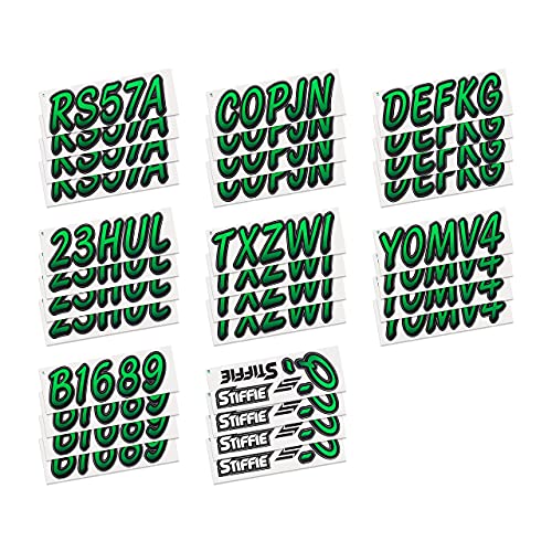 Image of STIFFIE Whipline Green /Black 3 inch Boat & PWC Registration Decals • Numbers Letters Stickers