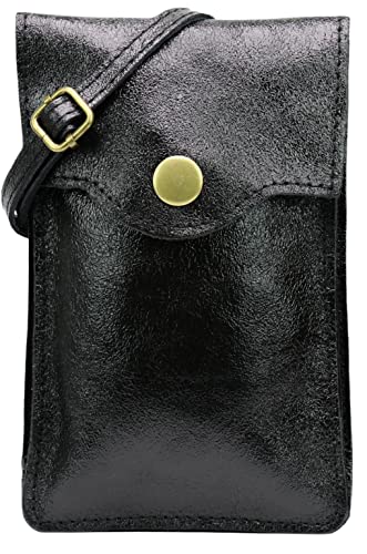 SH Leder ADA G3282 Sac à bandoulière multifonction en cuir véritable réglable pour téléphone portable jusqu'à 6,8" 12 x 19 cm, noir métallique, Small Cover