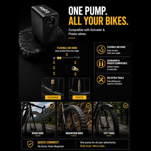 KOSTA Electric Bike Pump, 120PSI Mini Portable Bicycle Pump, Fast Inflate - image 6