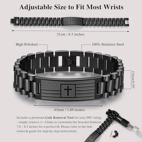 TONY & SANDY Christian Gifts for Men American Flag Cross Bracelet, Stainless Steel Bible Verse Jewelry Birthday Baptism Christmas Stocking Stuffers for Men Adults4