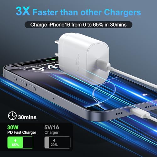 iPhone 16 Pro Max Charger Fast Charging, 30W USB C Wall Charger Block with 10 FT Type C to C Long Charging Cable Cord for iPhone 16/16 Pro Max/15 Plus/iPhone 15 Pro Max, iPad Pro/Air, Galaxy S25/S24
