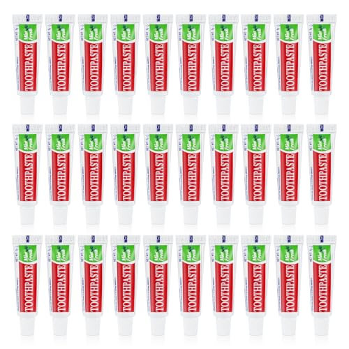 Travel Size Toothpaste in Bulk Disposable Mini Mint Flavor Toothpaste for Travel Essentials Compact Pocket Size for Vacation Hotel Shelter Homeless Nursing Home Charity Single Use 5g (30 Tubes)