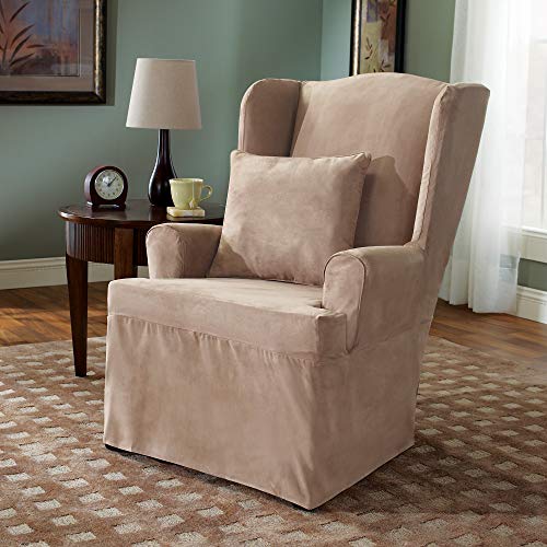 Surefit Soft Suede 1 Piece Wing Chair Slipcover In Taupe #TOP2
