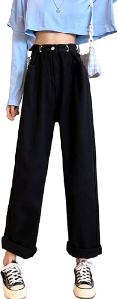 Amazon.com: Pantalones de mezclilla para mujer, estilo retro, sueltos,  ajustables, de cintura alta, lavados : Ropa, Zapatos y Joyería