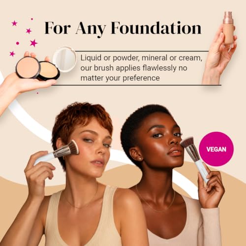 Image of Large Flat Top Kabuki Foundation Brush by Keshima - Liquid, Cream & Powder | Large White, 1.6-inch top diameter kabuki brush buffs and blends liquid, cream or powder foundation for full coverage