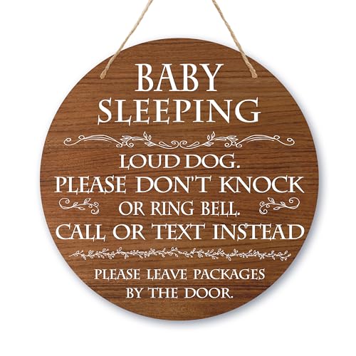 Image of CTLHKY Baby Sleeping Sign, Rustic Wooden Door Hanger, 10in x 10in, Please Baby Sleeping Loud. Do Not Knock Or Ring Bell. Or Text In