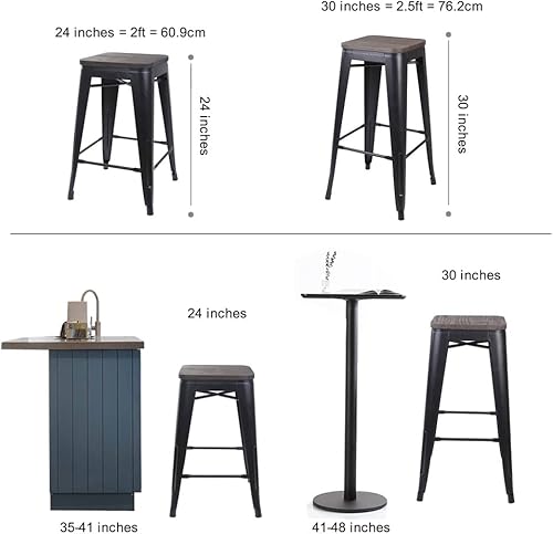 Miniatura 32 de GIA Taburete de mostrador sin respaldo de 24 pulgadas, cantidad de 4, bronce con asiento de madera clara Negro -,Café,Gris,gris, (Gun